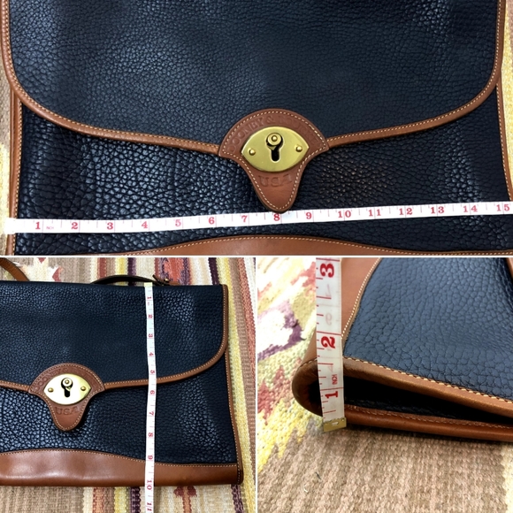 Dooney & Bourke Vintage Large Cavalry Portfolio Briefcase Navy AWL British Tan - Picture 9 of 9